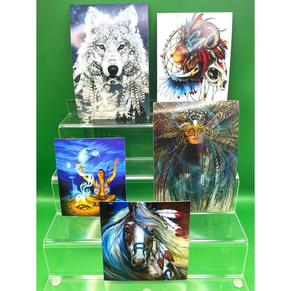 Lot 5 Handmade Native Shaman Spirit Animal Art Magnets Wolf Horse Dreamcatcher